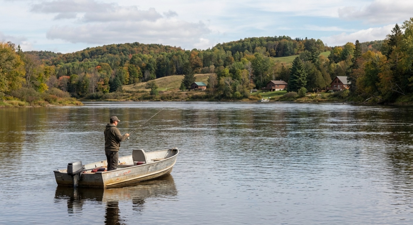 Angler fishing from a boat in Eastern Ontario